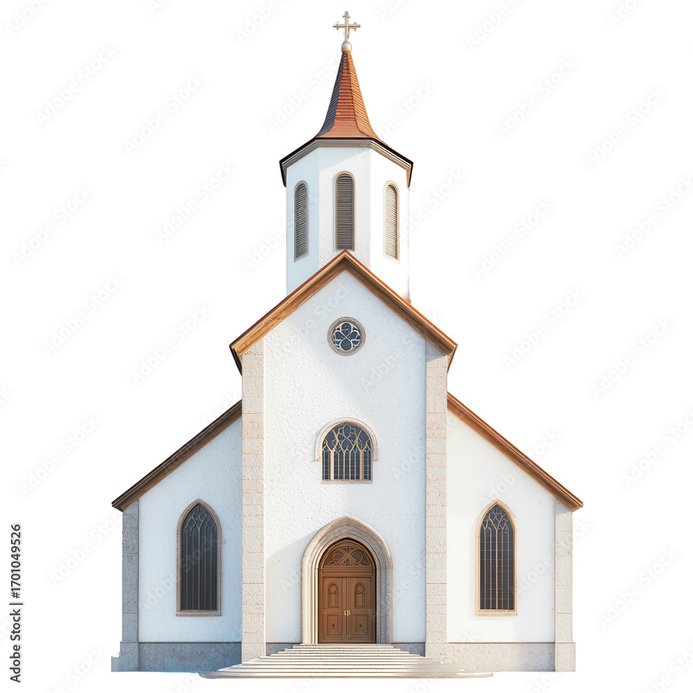 Fototapeta premium Large white church with a red roof and a cross on top