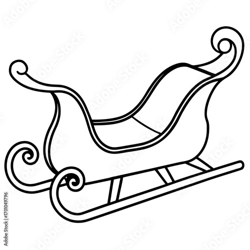 Minimalist Wooden Sleigh Line Art Vector Illustration on White Background