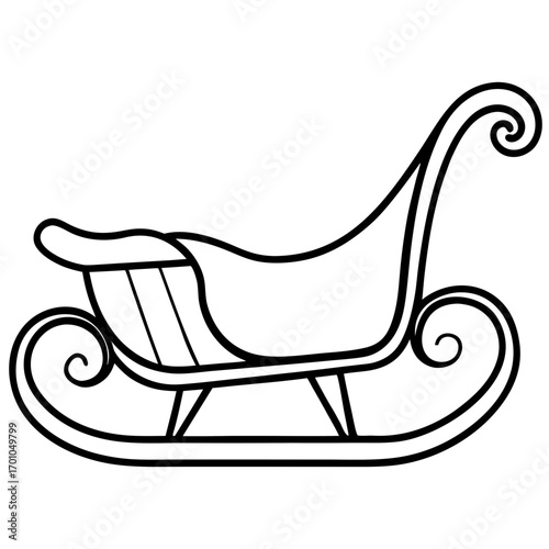 Minimalist Wooden Sleigh Line Art Vector Illustration on White Background