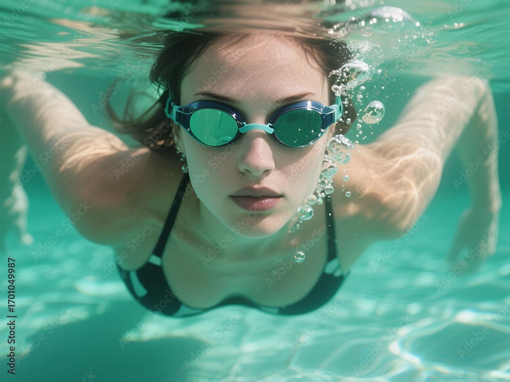 Naklejka premium Portrait of a swimmer from underwater 