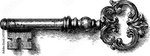 Ornate vintage key engraving for retro design projects