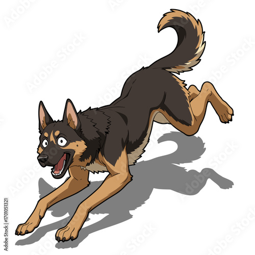 German Shepherd Anime Cartoon Running Down
