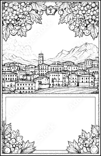 Vintage winery theme hand drawn illustration for labels or posters