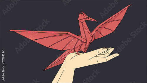 Red Origami Pterodactyl Paper Bird Handcrafted Art Photography