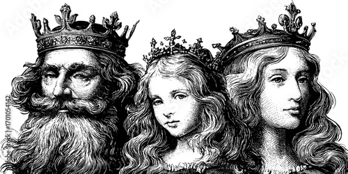 Regal portraits in vintage engraving style - noble figures collection