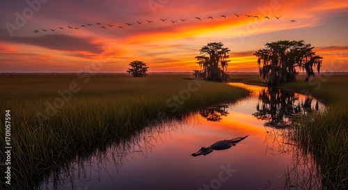 Stunning Sunset over Florida Everglades.