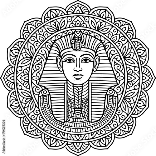 Tutankhamun Mandala Outline coloring page