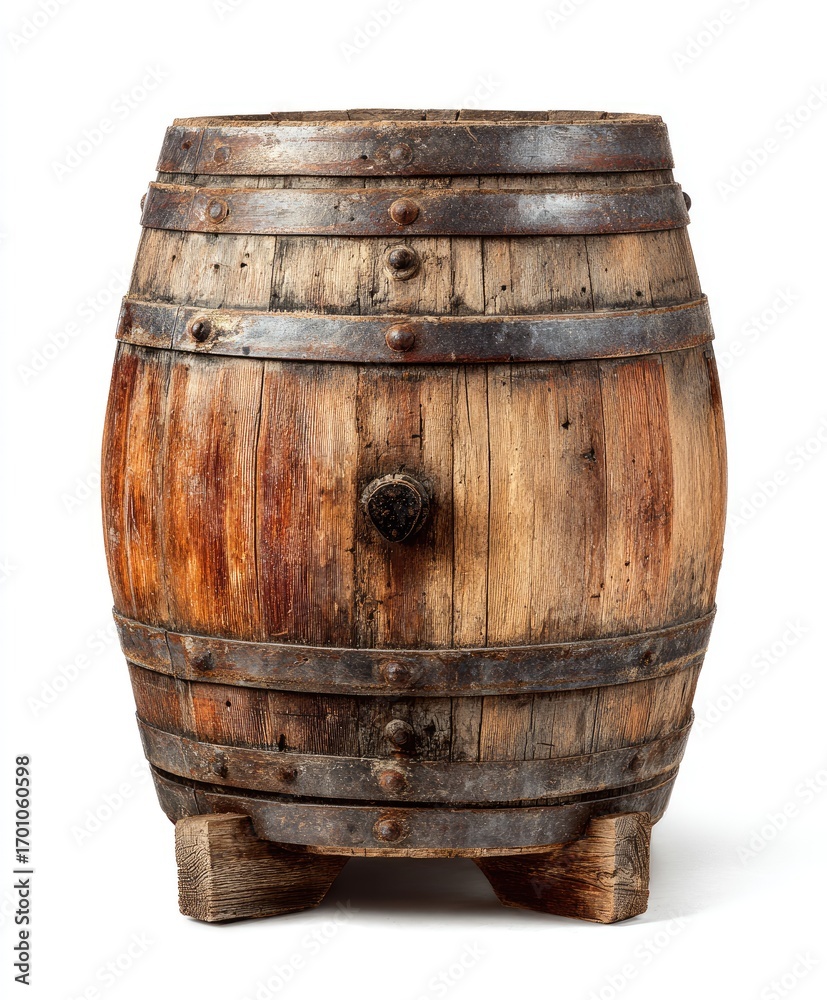 Fototapeta premium Aged wooden barrel, front view