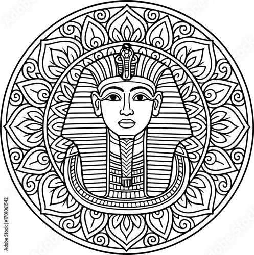 Tutankhamun Mandala Outline coloring page