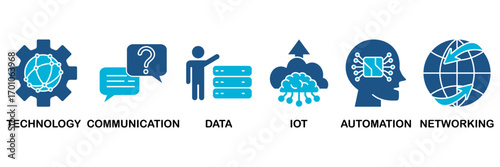 Digital transformation icon set In Blue Monochrome Flat Design, Vector Illustration concept relate to icon of technology, communication, data, iot, ict, automation, internet, and networking