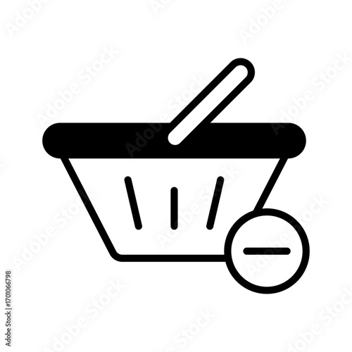 Black shopping cart icon with a minus symbol, signifying removal from cart.