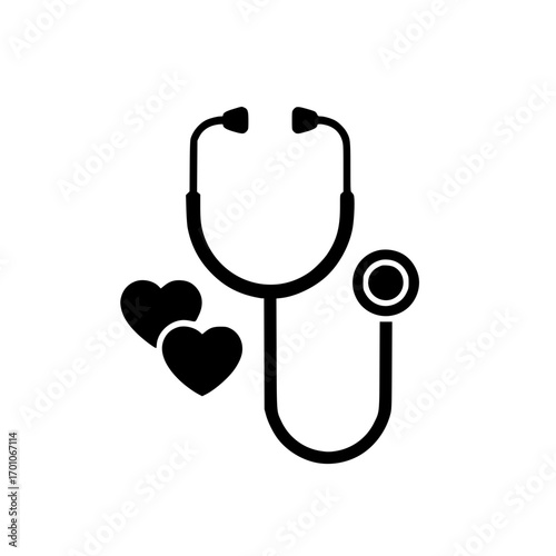 stethoscope with heart icon representing medical care, healthcare diagnosis, and hospital treatment
