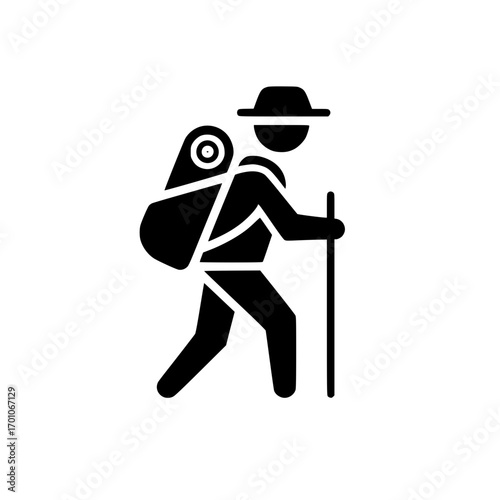 hiker with walking stick and backpack symbolizing trekking, travel, and outdoor adventure