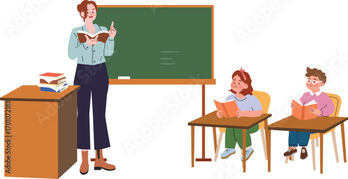 Teacher reading to students in a classroom setting