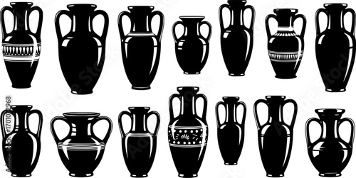 Ancient greek amphorae silhouettes pottery vessels