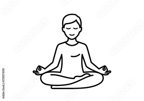 Minimal icon of a person meditating, no  background, no shadow, black line style PNG
