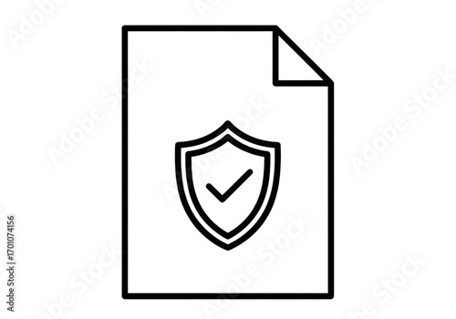  Minimal icon of a document with a security shield, no background, no shadow, black line style PNG