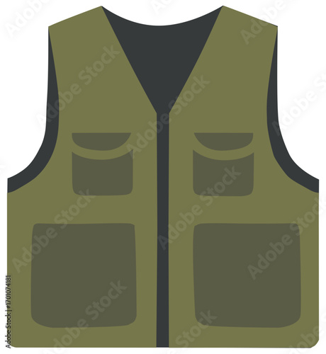 outdoors vest with upper and lower front pockets in minimalist flat style