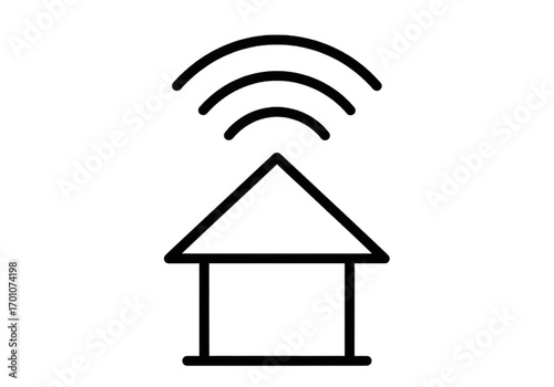 Minimal icon of a house with strong Wi-Fi signal, no background, no shadow, black line style PNG