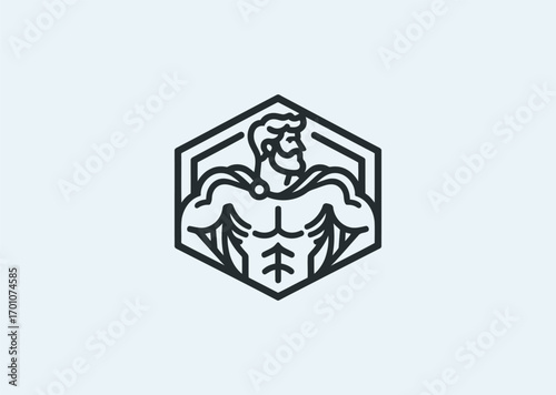 A simple minimalist line art logo of Hercules, symbolizing heroism, power, endurance, and courage