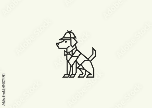 A detective dog line art logo, symbolizing intelligence, investigation, loyalty, and sharp observation