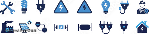Energy Icons: A vibrant and clean illustration showcasing essential energy-related icons, perfect for various applications. These icons represent key concepts and symbols associated with electricity.