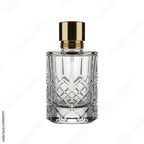 Empty perfume bottle isolated on white background