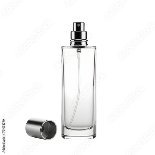 Empty perfume bottle isolated on white background
