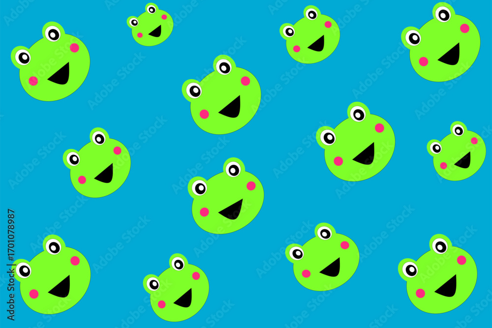 Obraz premium Bright and Cheerful Frog Pattern Illustrated on a Vibrant Blue Background