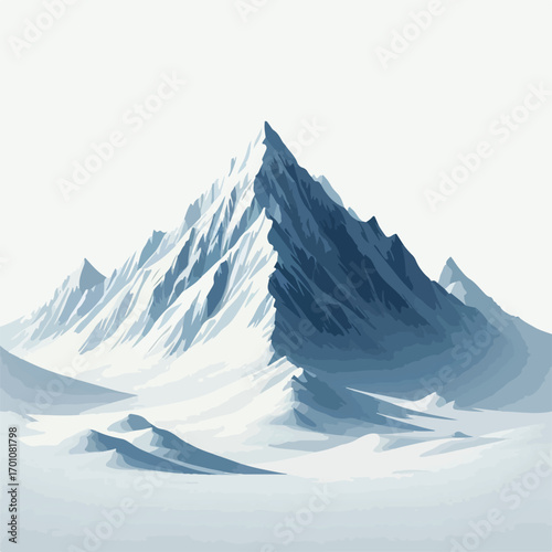 Alaskan snowy mountains with a simple and minimalist flat design using a white background