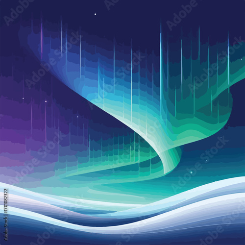 Aurora borealis with a simple and minimalist flat design using a white background