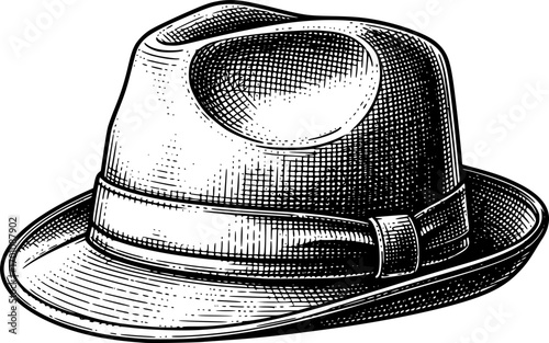 silhouette vector of Vintage Engraving of a Fedora Hat isolated on white background svg png