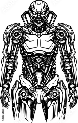 silhouette vector of Detailed artistic illustration of a robotic exoskeleton or cyber
 isolated on white background svg png