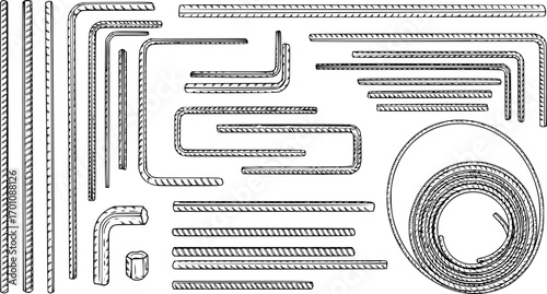 silhouette vector of Detailed illustration of rebar steel construction materials isolated on white background svg png