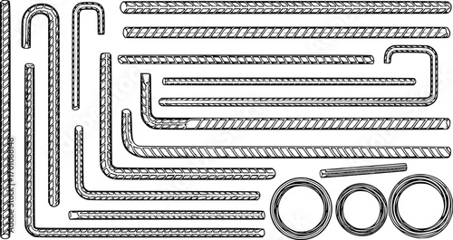 silhouette vector of Detailed illustration of rebar steel construction materials isolated on white background svg png