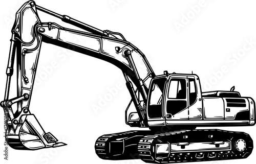 silhouette vector of Detailed Excavator Illustration: Striking Woodcut Style on Isola
 on white background svg png