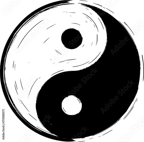 silhouette vector of Minimalist Yin Yang Symbol with Brushstroke Texture for Balance
 on white background svg png
