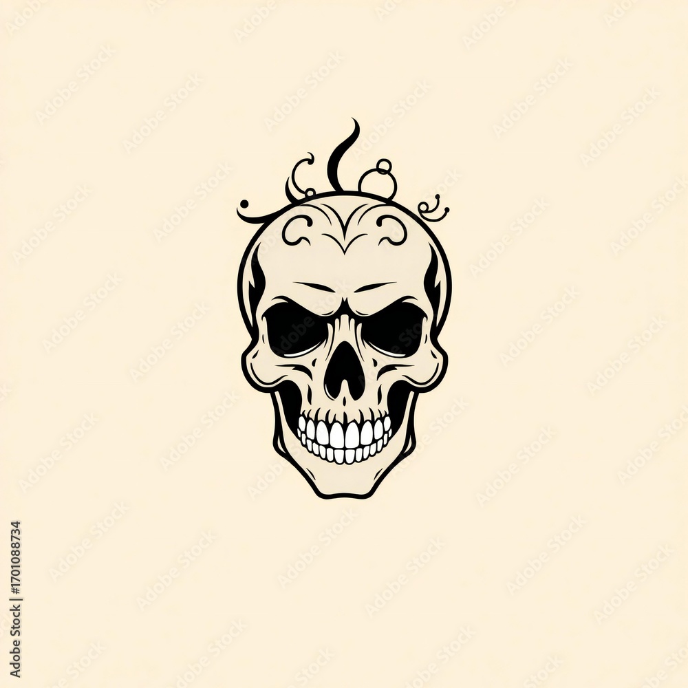 Fototapeta premium Stylized skull with ornate hair and dark eyes