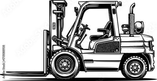 silhouette vector of  Detailed Black and White Illustration of a Heavy-Duty Forklift isolated on white background svg png