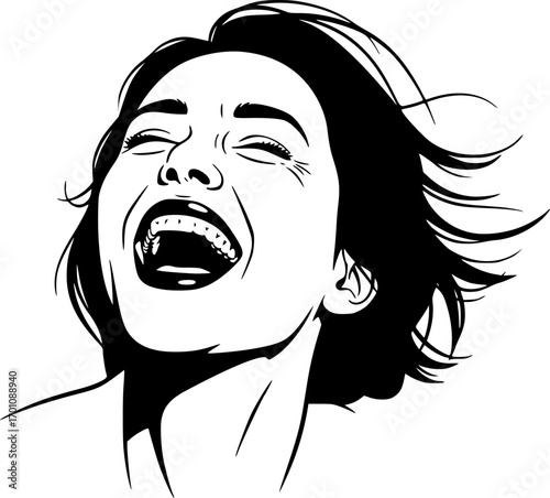 silhouette vector of Intense joyful laughter of a woman isolated on white background svg png