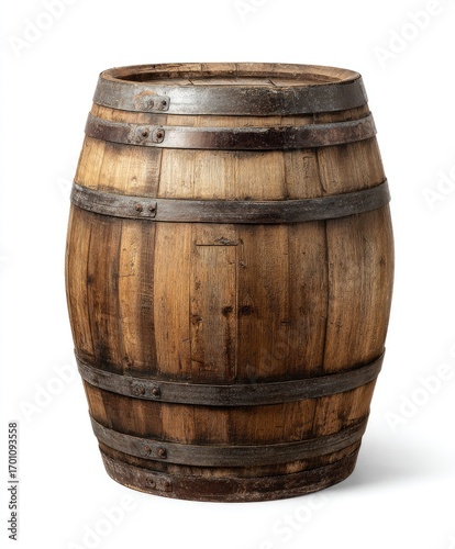 Aged wooden barrel, full view (1)