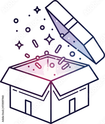 Open gift box with sparkles and light effects festive celebration surprise discovery vector