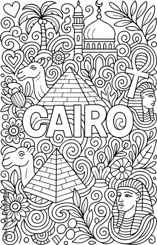 hand drawn vector illustration of cairo doodle art coloring page for kids line art