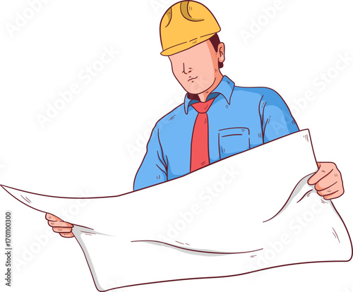 Illustration of an Architect Reviewing Blueprints