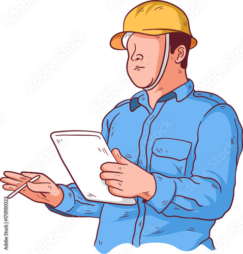 Illustration of Construction Worker with Clipboard