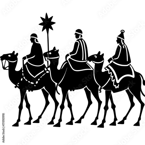 Nativity Three Kings on Camels Minimal Vector Illustration