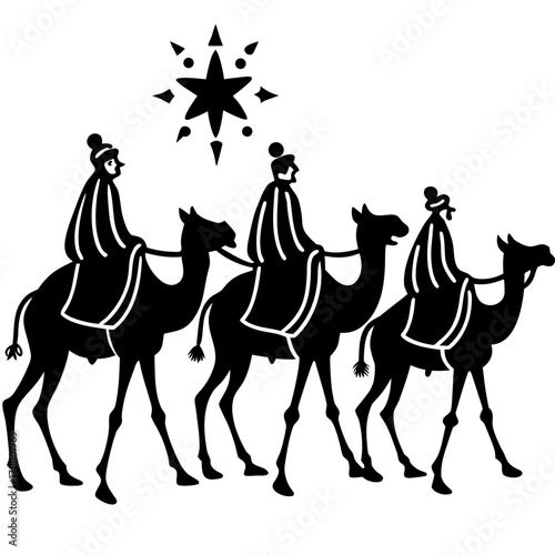Nativity Three Kings on Camels Minimal Vector Illustration