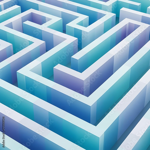 A striking three-dimensional maze rendered in cool gradients of blue and white vector background art, 3D Blue Geometric Maze Abstract Vector Background