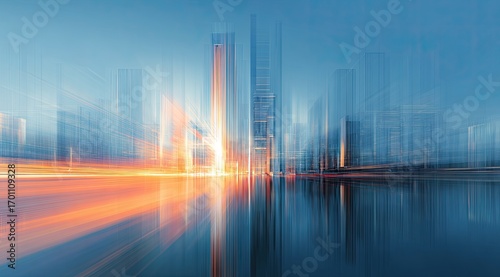 Fototapeta Naklejka Na Ścianę i Meble -  Sunrise city skyline, blurred motion