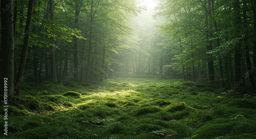 Fototapeta premium Enchanting Sunlit Mossy Forest Path